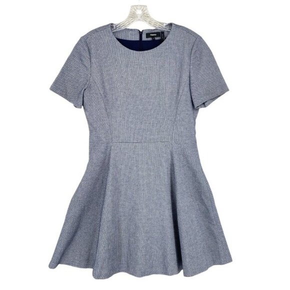 Theory Dress Women Size 8 Blue Albita WR Meterie Fit & Flare Short Sleeve Mini - Picture 2 of 12